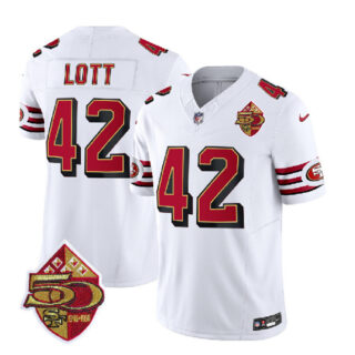Men's San Francisco 49ers #42 Ronnie Lott White 2023 F.U.S.E. 50th Patch Throwback Stitched Football Jersey