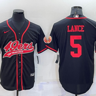Men's San Francisco 49ers #5 Trey Lance Black Cool Base Stitched Baseball Jersey