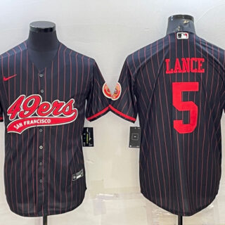 Men's San Francisco 49ers #5 Trey Lance Black With Patch Cool Base Stitched Baseball Jersey