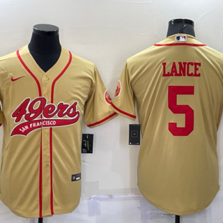 Men's San Francisco 49ers #5 Trey Lance Gold Cool Base Stitched Baseball Jersey