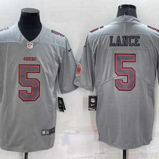 Men's San Francisco 49ers #5 Trey Lance Grey With Patch Atmosphere Fashion Stitched Jersey