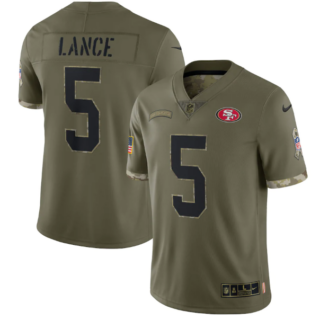 Men's San Francisco 49ers #5 Trey Lance Olive 2022 Salute To Service Limited Stitched Jersey