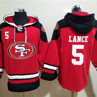 Men's San Francisco 49ers #5 Trey Lance Red All Stitched Sweatshirt Hoodie
