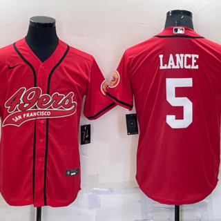Men's San Francisco 49ers #5 Trey Lance Red Cool Base Stitched Baseball Jersey