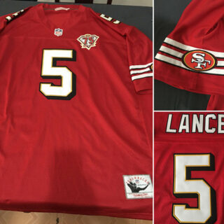 Men's San Francisco 49ers #5 Trey Lance Red Throwback With 75th Anniversary Vapor Untouchable Limited Stitched Jersey