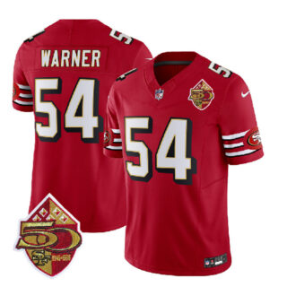 Men's San Francisco 49ers #54 Fred Warner Red 2023 F.U.S.E. 50th Patch Throwback Stitched Football Jersey