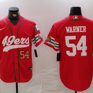 Men's San Francisco 49ers #54 Fred Warner Red With Patch Cool Base Stitched Baseball Jerseys