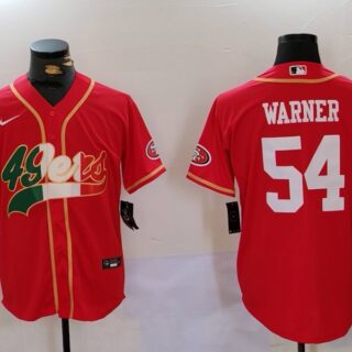 Men's San Francisco 49ers #54 Fred Warner Red With Patch Cool Base Stitched Baseball Jerseys