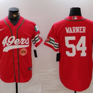 Men's San Francisco 49ers #54 Fred Warner Red With Patch Cool Base Stitched Baseball Jerseys