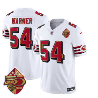 Men's San Francisco 49ers #54 Fred Warner White 2023 F.U.S.E. 50th Patch Throwback Stitched Football Jersey