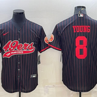 Men's San Francisco 49ers #8 Steve Young Black With Patch Cool Base Stitched Baseball Jersey