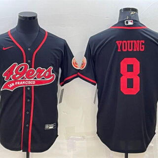 Men's San Francisco 49ers #8 Steve Young Black With Patch Cool Base Stitched Baseball JerseyS