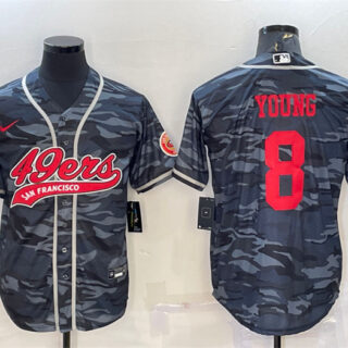 Men's San Francisco 49ers #8 Steve Young Grey Red Camo With Patch Cool Base Stitched Baseball Jersey