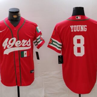 Men's San Francisco 49ers #8 Steve Young Red With Patch Cool Base Stitched Baseball Jerseys
