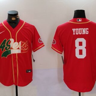 Men's San Francisco 49ers #8 Steve Young Red With Patch Cool Base Stitched Baseball Jersey