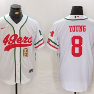 Men's San Francisco 49ers #8 Steve Young White With Patch Cool Base Stitched Baseball Jersey