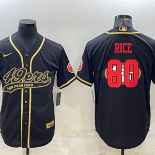 Men's San Francisco 49ers #80 Jerry Rice Black Gold Team Big Logo With Patch Cool Base Stitched Baseball Jersey