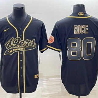 Men's San Francisco 49ers #80 Jerry Rice Black Gold With Patch Cool Base Stitched Baseball Jersey
