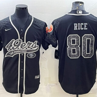 Men's San Francisco 49ers #80 Jerry Rice Black Reflective With Patch Cool Base Stitched Baseball Jersey