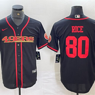 Men's San Francisco 49ers #80 Jerry Rice Black With Patch Cool Base Stitched Baseball Jersey