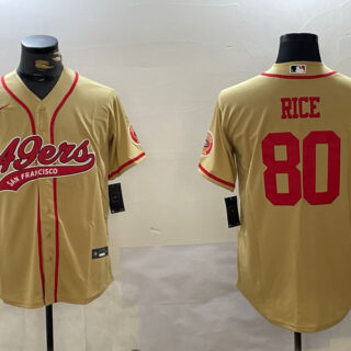 Men's San Francisco 49ers #80 Jerry Rice Gold With Patch Cool Base Stitched Baseball Jerseys