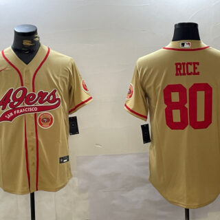 Men's San Francisco 49ers #80 Jerry Rice Gold With Patch Cool Base Stitched Baseball Jerseys