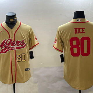 Men's San Francisco 49ers #80 Jerry Rice Gold With Patch Cool Base Stitched Baseball Jersey