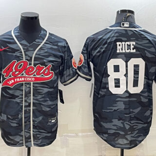 Men's San Francisco 49ers #80 Jerry Rice Grey Camo With Patch Cool Base Stitched Baseball Jersey