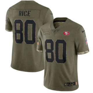 Men's San Francisco 49ers #80 Jerry Rice Olive 2022 Salute To Service Limited Stitched Jersey