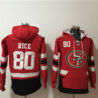 Men's San Francisco 49ers #80 Jerry Rice Red Black Ageless Must-Have Lace-Up Pullover Hoodie