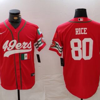 Men's San Francisco 49ers #80 Jerry Rice Red With Patch Cool Base Stitched Baseball Jerseys