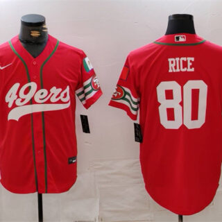Men's San Francisco 49ers #80 Jerry Rice Red With Patch Cool Base Stitched Baseball Jersey