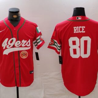 Men's San Francisco 49ers #80 Jerry Rice Red With Patch Cool Base Stitched Baseball Jerseys