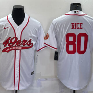 Men's San Francisco 49ers #80 Jerry Rice White With Patch Cool Base Stitched Baseball Jersey