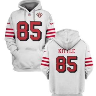 Men's San Francisco 49ers #85 George Kittle 2021 White 75th Anniversary Pullover Hoodie