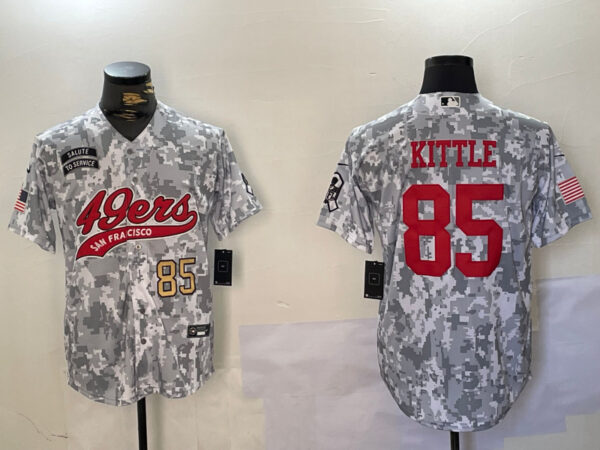 Men's San Francisco 49ers #85 George Kittle 2024 Arctic Camo Salute To Service Stitched Baseball Jerseys