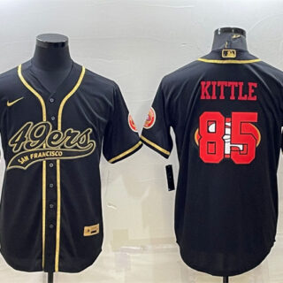 Men's San Francisco 49ers #85 George Kittle Black Gold Team Big Logo With Patch Cool Base Stitched Baseball Jersey