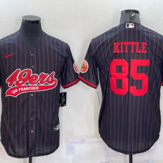 Men's San Francisco 49ers #85 George Kittle Black With Patch Cool Base Stitched Baseball Jersey
