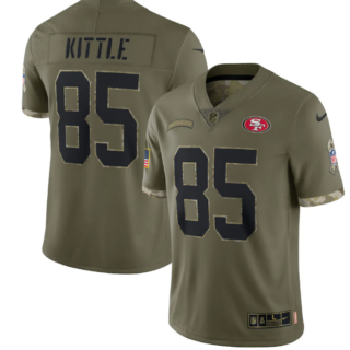Men's San Francisco 49ers #85 George Kittle Olive 2022 Salute To Service Limited Stitched Jersey