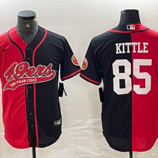 Men's San Francisco 49ers #85 George Kittle Red Black Split With Patch Cool Base Stitched Baseball Jersey