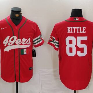 Men's San Francisco 49ers #85 George Kittle Red With Patch Cool Base Stitched Baseball Jerseys