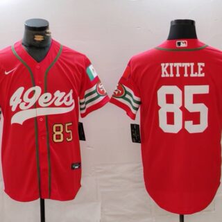 Men's San Francisco 49ers #85 George Kittle Red With Patch Cool Base Stitched Baseball Jerseys
