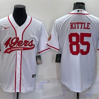 Men's San Francisco 49ers #85 George Kittle White With Patch Cool Base Stitched Baseball Jersey