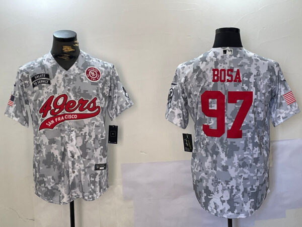 Men's San Francisco 49ers #97 Nick Bosa 2024 Arctic Camo Salute To Service Stitched Baseball Jerseys
