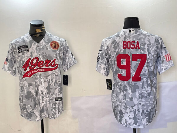Men's San Francisco 49ers #97 Nick Bosa 2024 Arctic Camo Salute To Service Stitched Baseball Jerseys