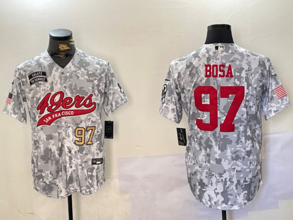 Men's San Francisco 49ers #97 Nick Bosa 2024 Arctic Camo Salute To Service Stitched Baseball Jerseys