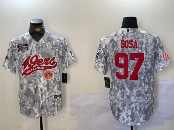 Men's San Francisco 49ers #97 Nick Bosa 2024 Arctic Camo Salute To Service Stitched Baseball Jerseys