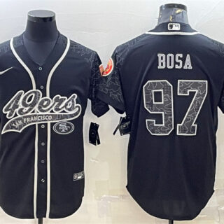 Men's San Francisco 49ers #97 Nick Bosa Black Reflective With Patch Cool Base Stitched Baseball Jersey