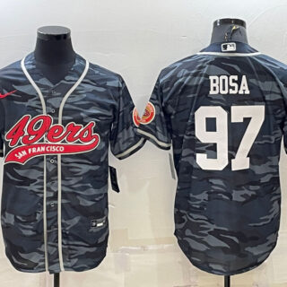 Men's San Francisco 49ers #97 Nick Bosa Grey Camo With Patch Cool Base Stitched Baseball Jersey