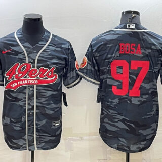 Men's San Francisco 49ers #97 Nick Bosa Grey Red Camo With Patch Cool Base Stitched Baseball Jersey